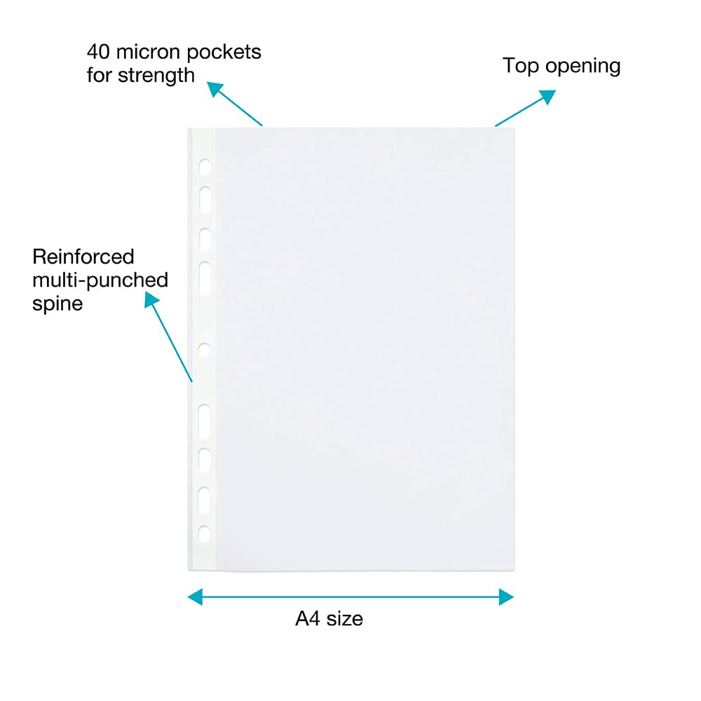SUMMIT A4 Bulk Punched Pockets - 300 Clear Plastic Sleeves with Embossed Finish | Top Loading 3