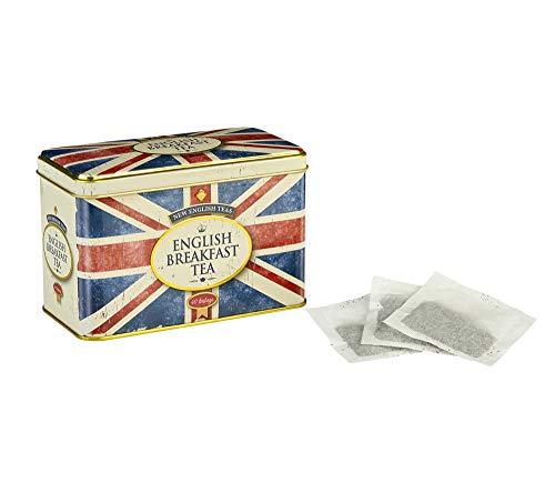 New English Teas Union Jack Vintage Tin with 40 English Breakfast Teabags – British Souvenir Gift
