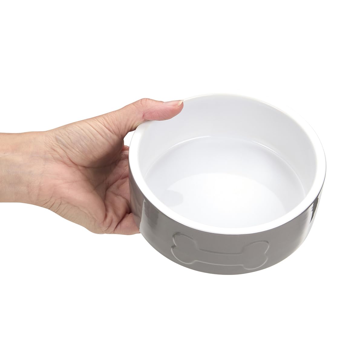 Petface Bone Ceramic Pet Bowl - Grey/White, 15 cm Diameter, Heavy Weighted for Dogs 3
