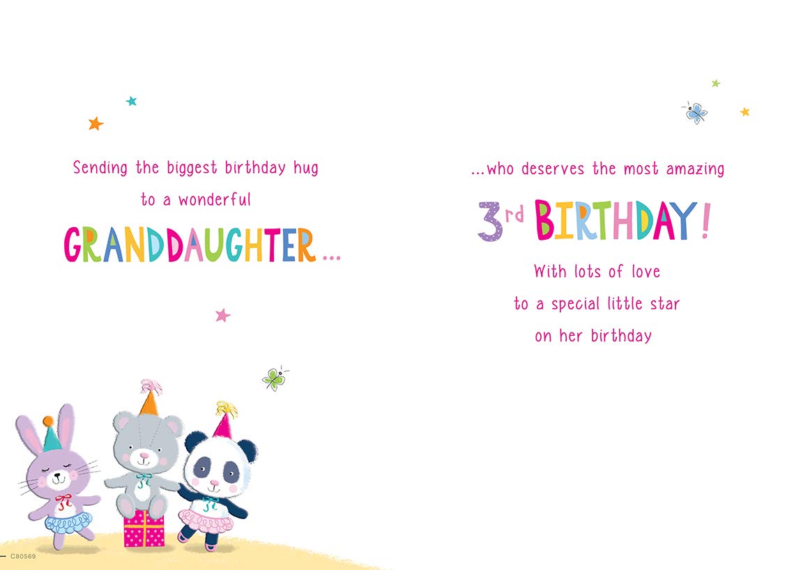 Piccadilly Greetings Juvenile Birthday Card for Granddaughter Age 3 | 9 x 6 Inches