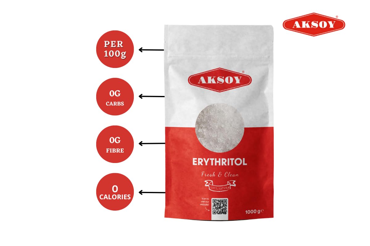 Aksoy Pure Erythritol 100% Natural 1kg (2.2 lb) Zero Calorie Sweetener