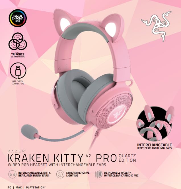 Razer Kraken Kitty Edition V2 Pro - Wired RGB Gaming Headset with Interchangeable Ears 19