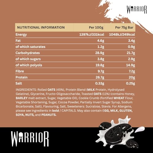 Warrior Raw Protein Bars - 12 x 75g Cookies & Cream High Protein Oat Flapjacks - Low Sugar, High Fibre - UK Made 8
