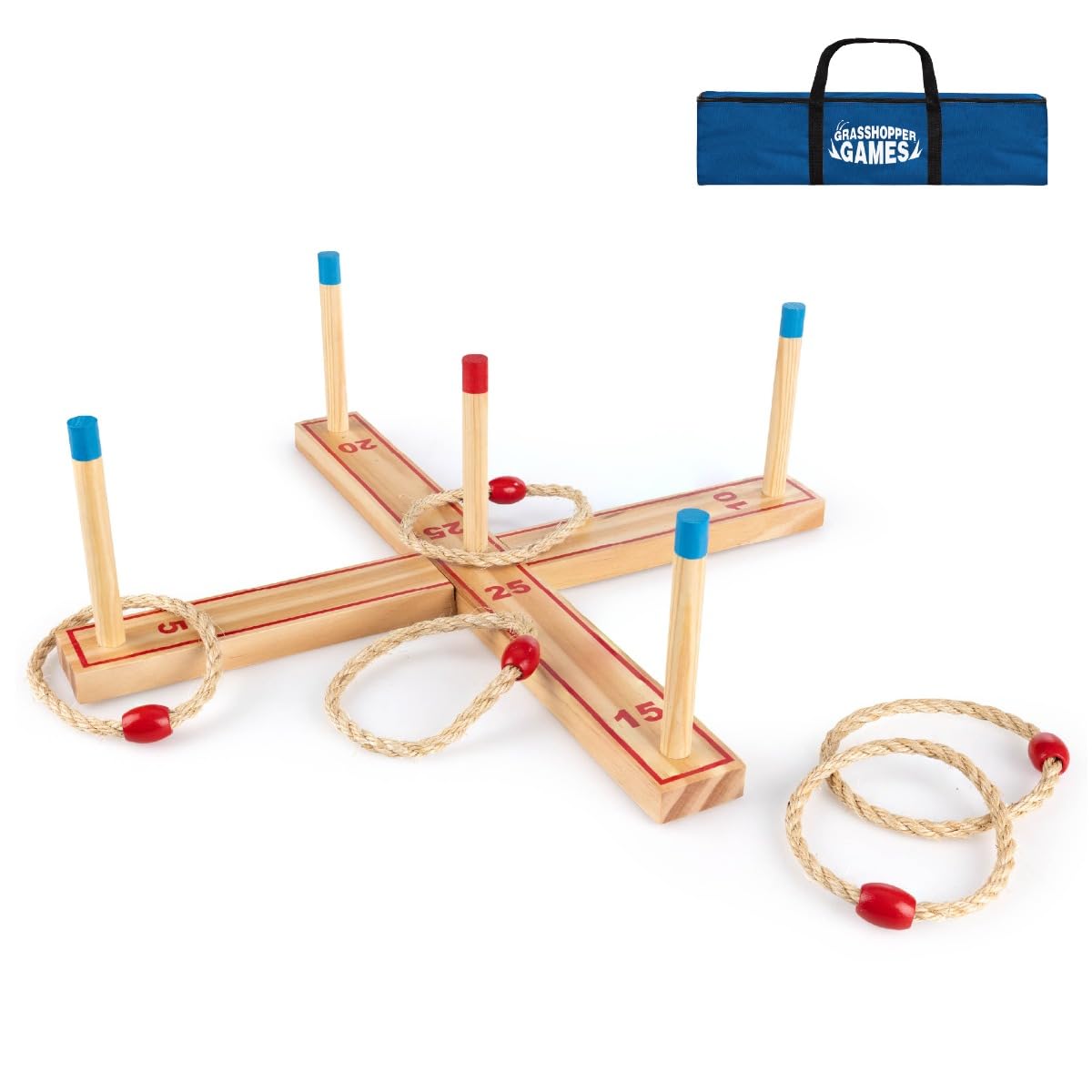 Grasshopper Games Ring Toss - Outdoor Indoor Wooden Toss Game for Kids 3+