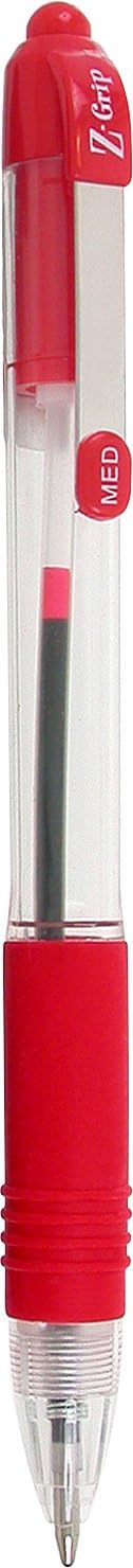 Zebra Z-Grip Medium Retractable Metal Clip Ball Pen - Red (Pack of 12)