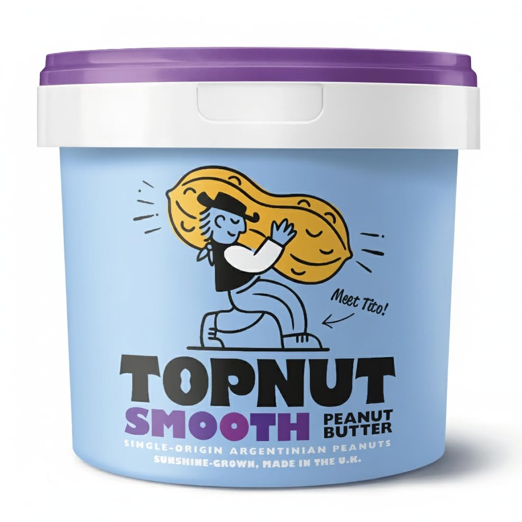 TOPNUT Smooth Peanut Butter - 1kg Tub | Single-Origin Argentinian Peanuts | No Added Sugar