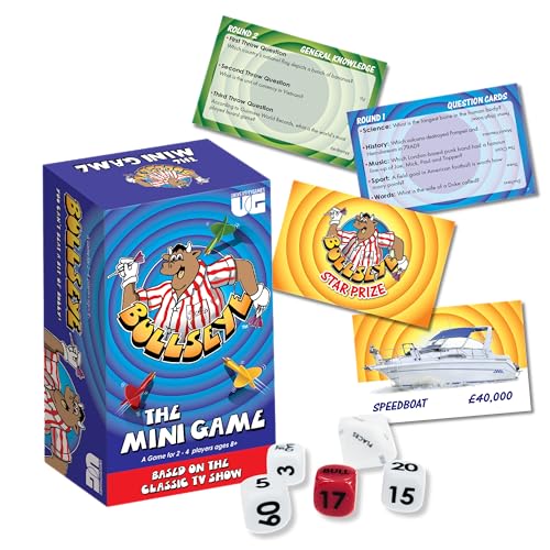 University Games Bullseye The Mini Game – Classic TV Show Card Game with Darts Dice for 2-4 Players 5