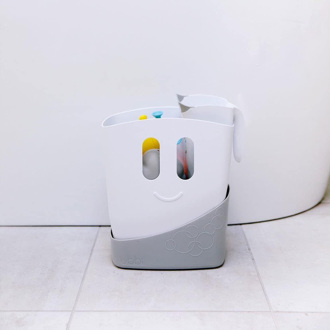 Ubbi Freestanding Bath Toy Organizer - Bath Caddy with Removable Drying Rack & Scoop, Grey 5