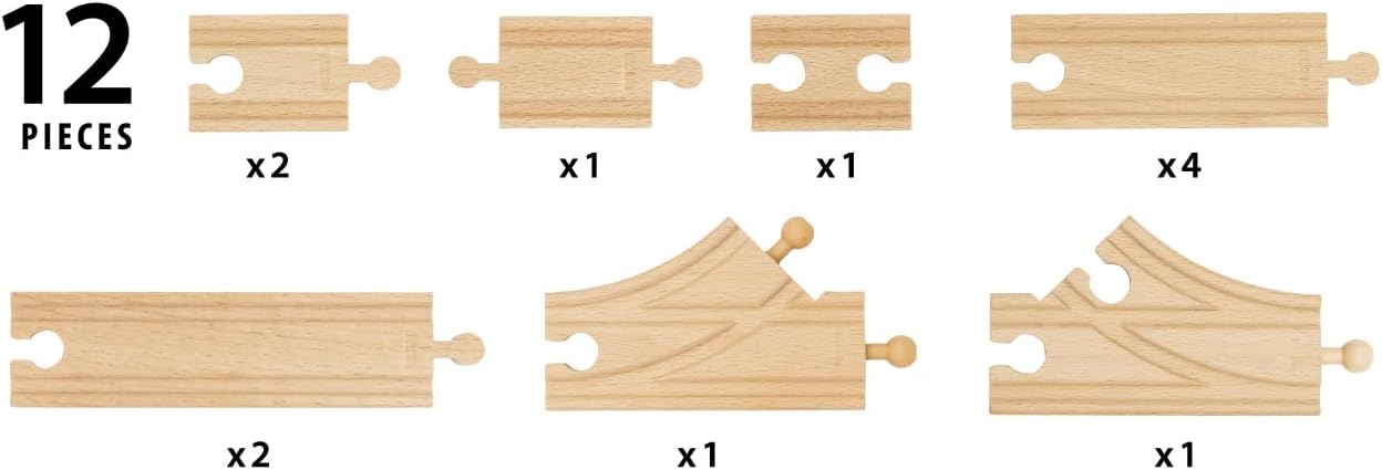 BRIO World Starter Wooden Railway Train Track Pack - 12-Piece Expansion Set for Kids