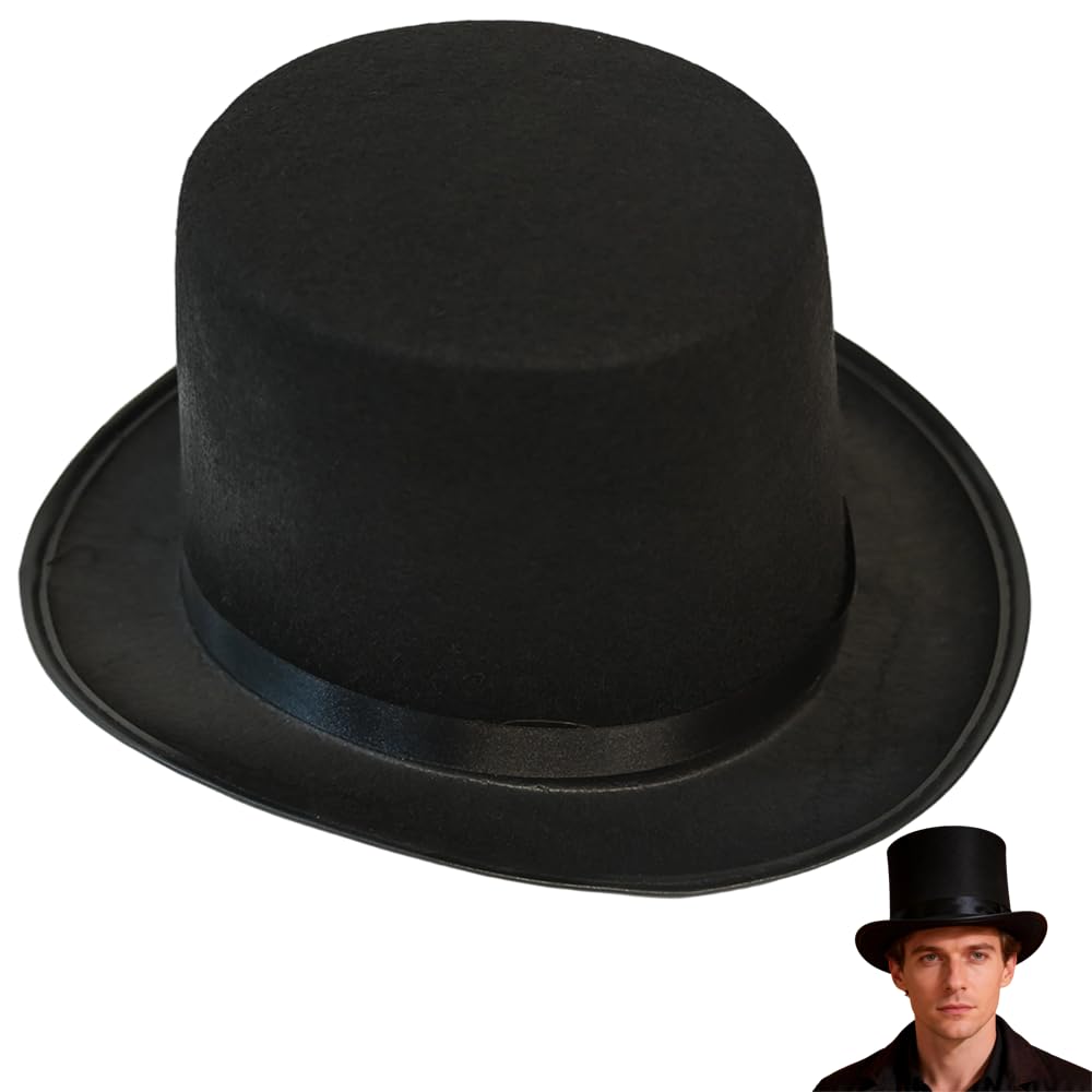 RAM ONLINE Adult Black Velour Top Hat - Victorian Magician Ringmaster Costume Headwear