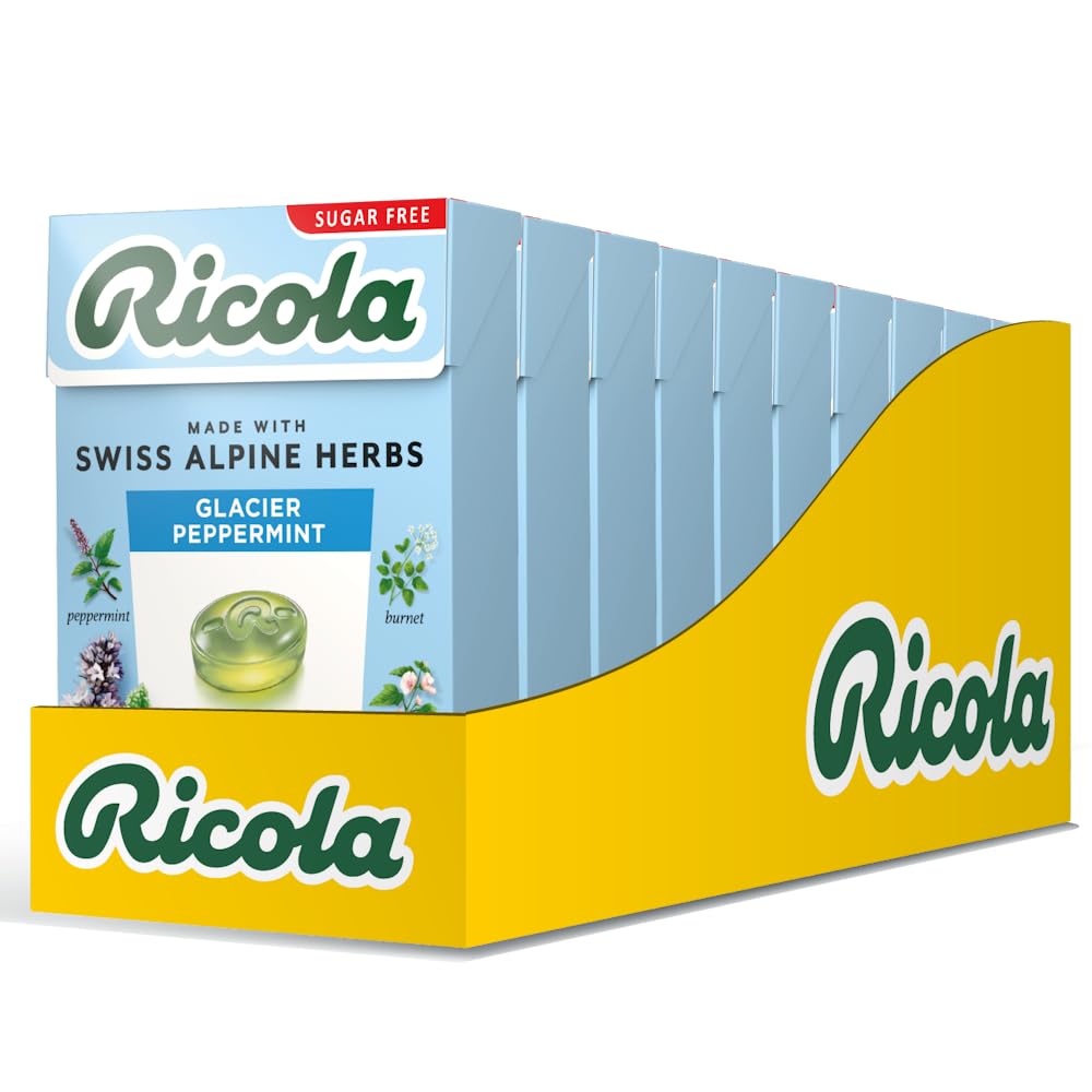 Ricola Glacier Peppermint Sugar Free Swiss Herbal Sweets, 13 Alpine Herbs, Stevia Sweetened, 45g Multipack of 10