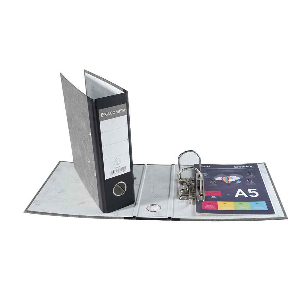 Exacompta O-Ring Binder - A5 Portrait, 70mm Spine, Grey Marbled Paper | FSC Certified 3