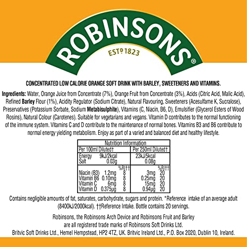Robinsons Fruit & Barley Orange Squash, 1L 6