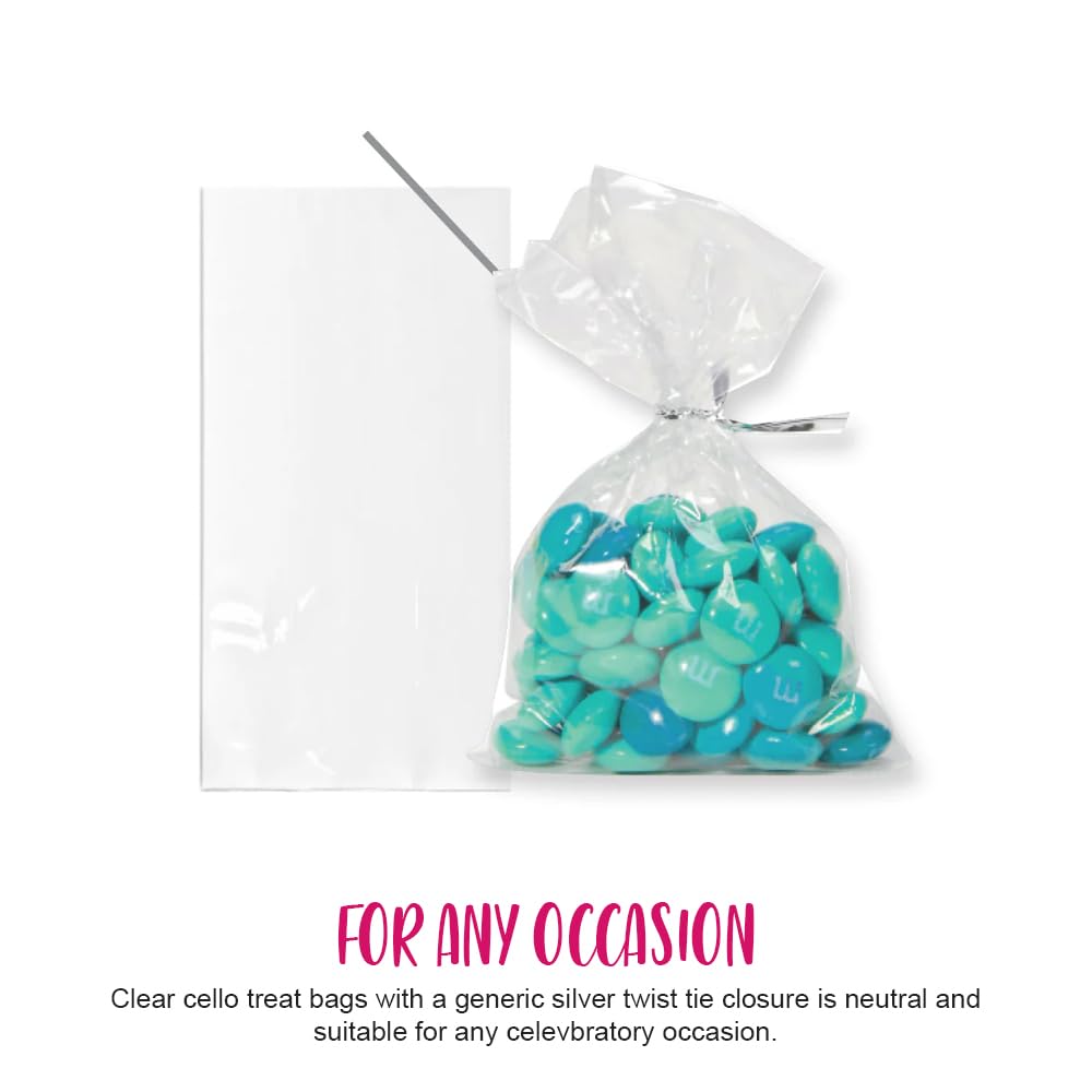 Anniversary House Clear BOPP Small Cellophane Bags - 7.5 x 12.5cm, Pack of 20 | Twist Ties Included 2