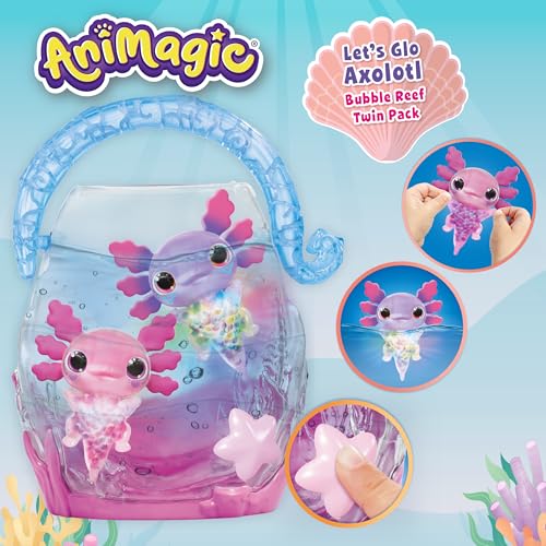 Animagic Let's Glo Axolotl Bubble Reef Twin Pack - Interactive Light-Up Electronic Pet Playset for Kids 7