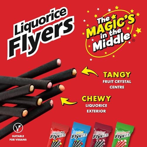 Flyers Giant Cherry Liquorice Sticks Carton - 40 Sticks | Tangy Cherry Flavoured Sweets with Sugar Crystals | Vegan Friendly Bulk Confectionery