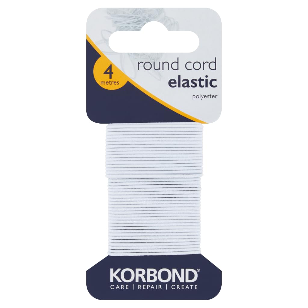 KORBOND Round Cord Shearing Elastic - 4m Length | Polyester Material | White Color 1