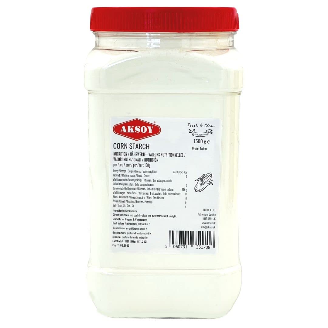 AKSOY Quality Corn Starch - 1.5KG Natural Pure Powder for Cooking & Baking | Gluten-Free Thickener