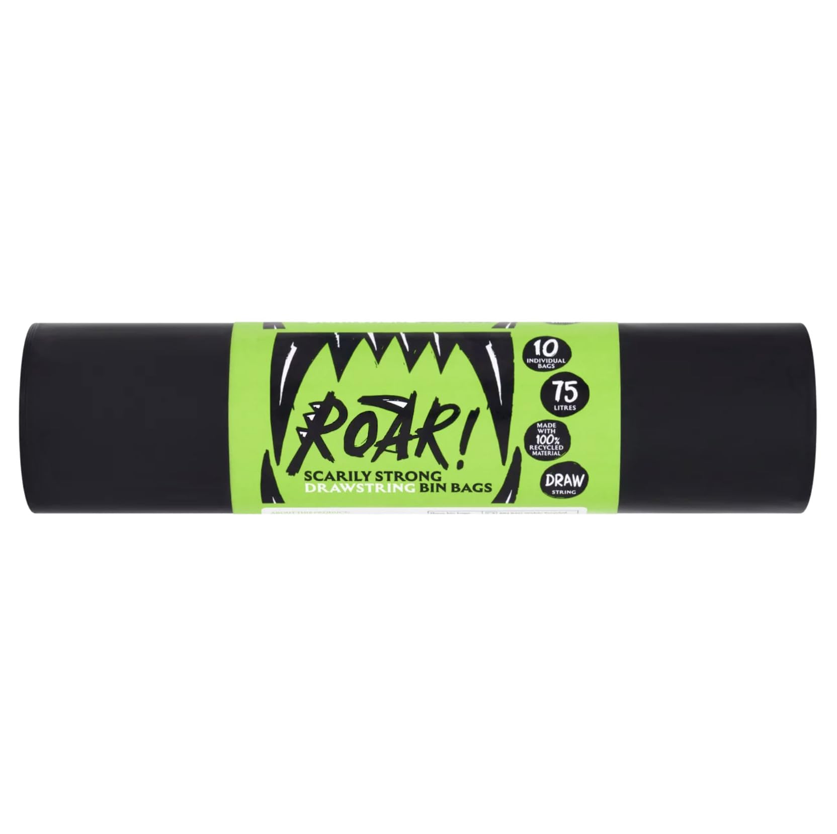 Roar! 75L Ultra Strong Black Bin Liners - 10 Count Double Drawstring Refuse Sacks 1