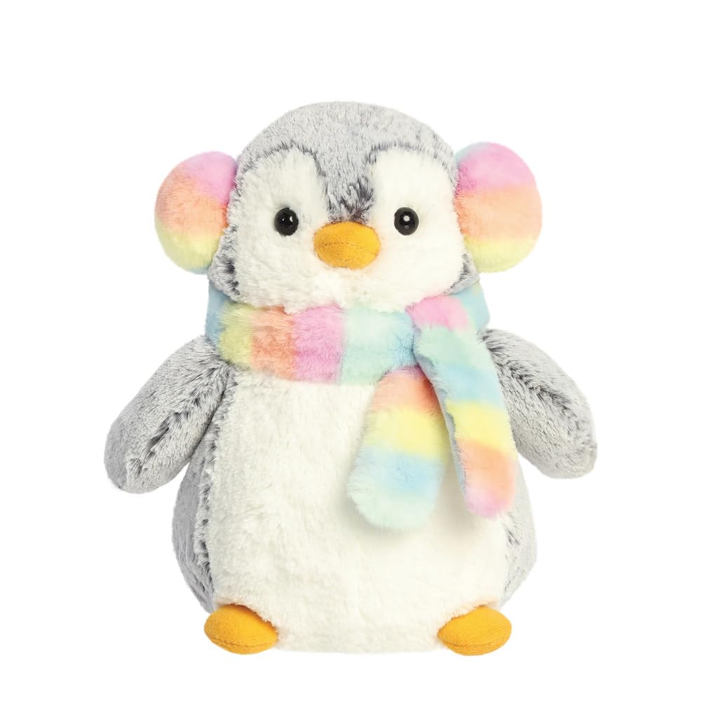 AURORA PomPom Penguin Muffs & Scarf Soft Toy - 9 Inches, Grey & White | Eco-Friendly