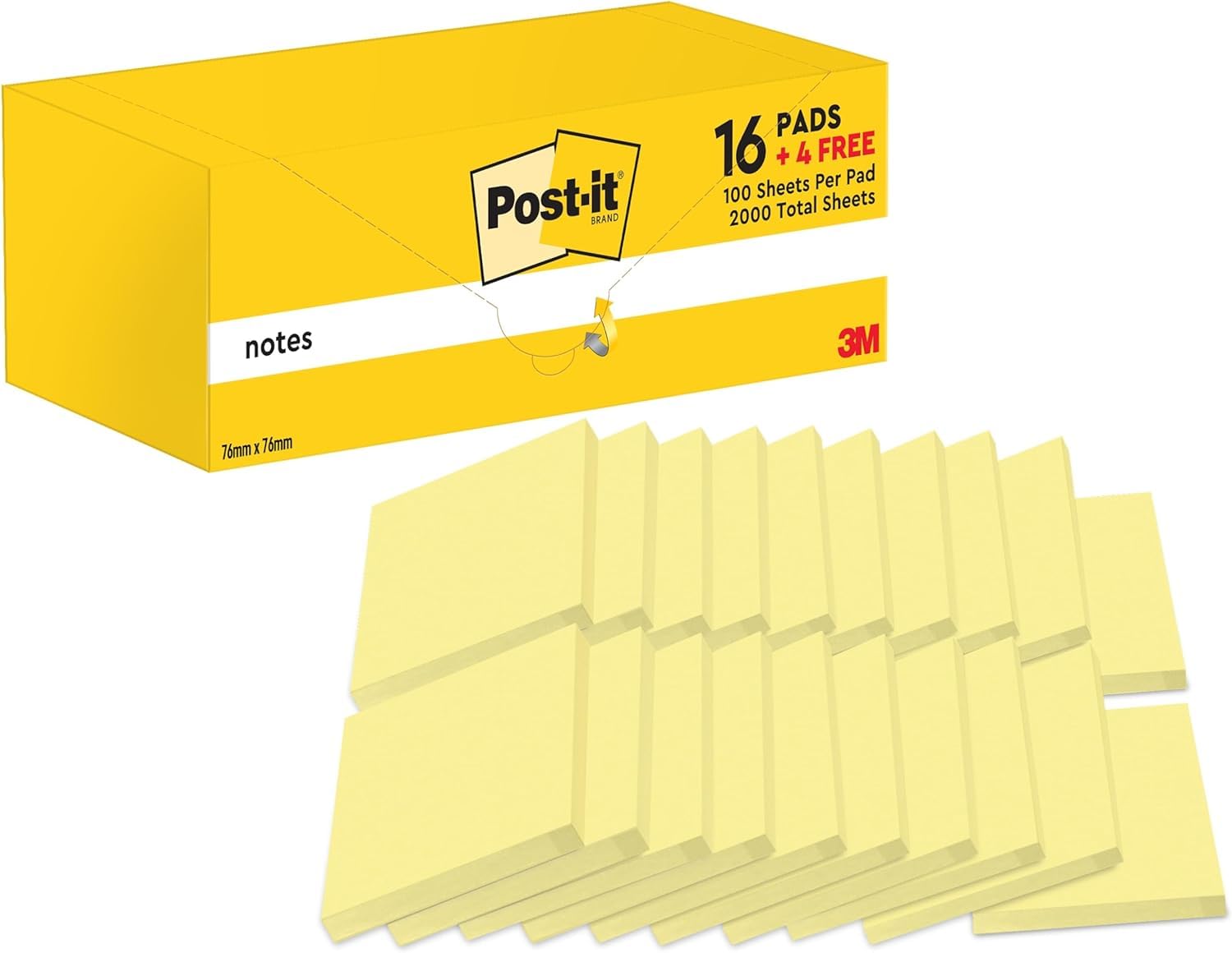 Post-it Value Pack Notes - 76 x 76 mm Canary Yellow | 20 Pads, 100 Sheets Each 1