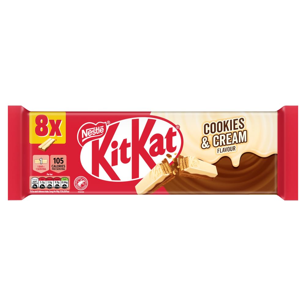 KitKat 2 Finger Cookies & Cream Biscuit Bars – 8 Pack (8 x 20.7 g) | Crunchy Milk Chocolate Snack