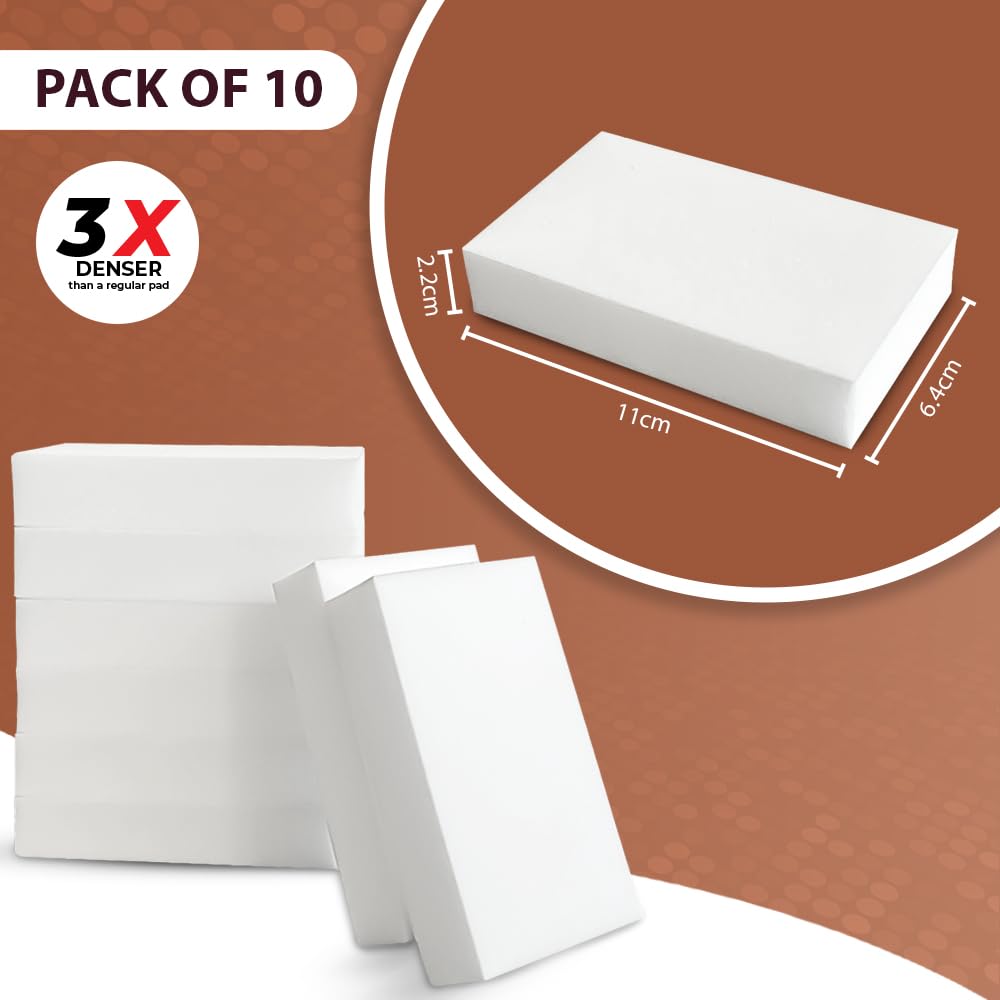 FABRIO Cleaning Eraser Sponges - Pack of 10 (3 Denser) - Melamine Foam for Kitchen, Bathroom & Home 3