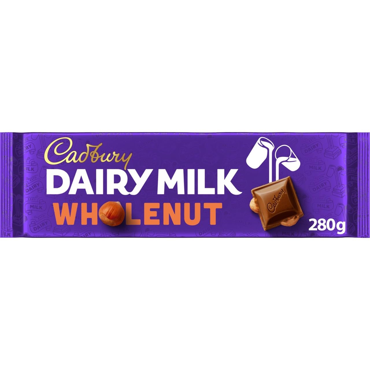 Cadbury Dairy Milk Wholenut Chocolate Bar - Creamy Milk Chocolate with Whole Hazelnuts, 280g