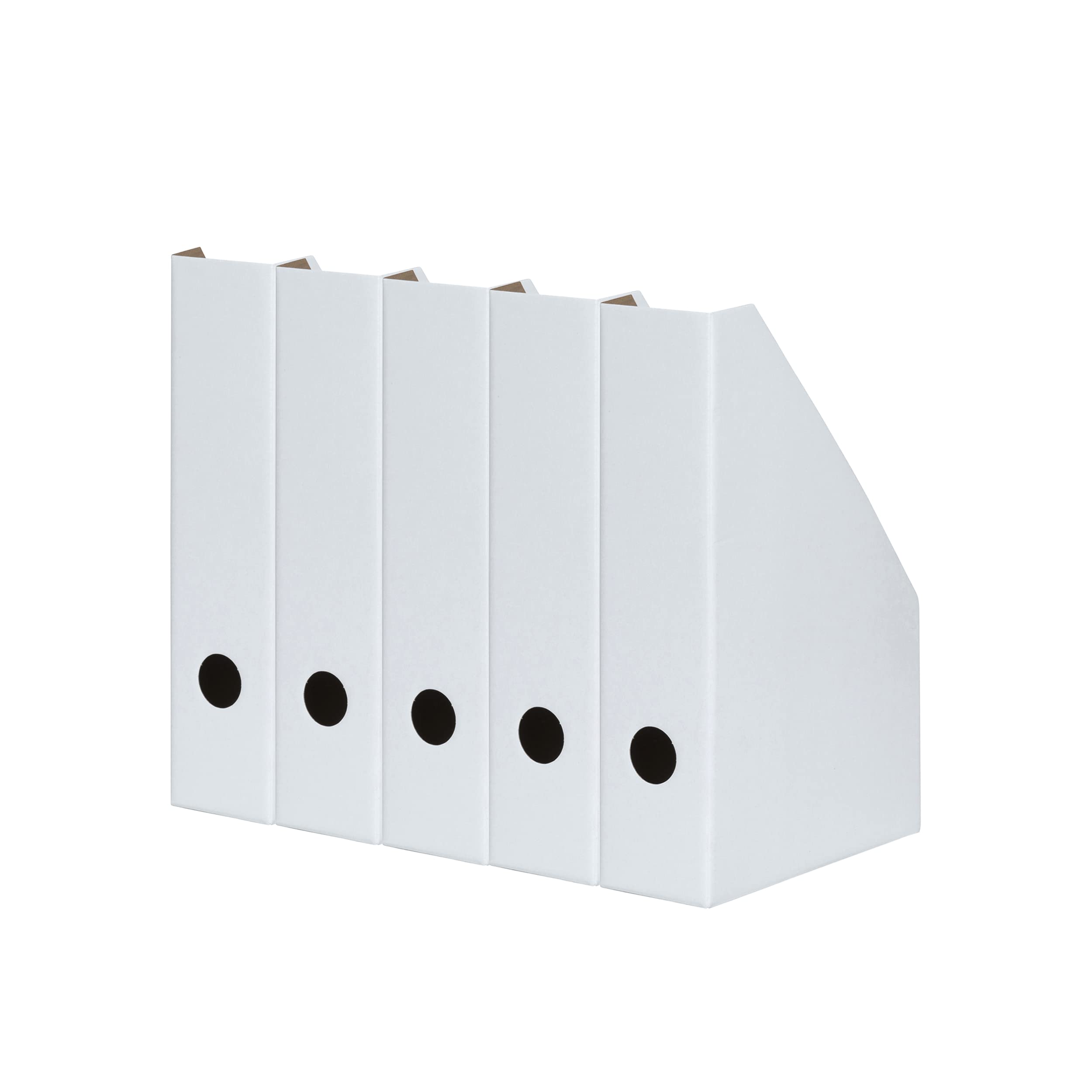 LANDRE Magazine File Set - Pack of 5 Lightweight White Cardboard Organisers for A4 Documents 1