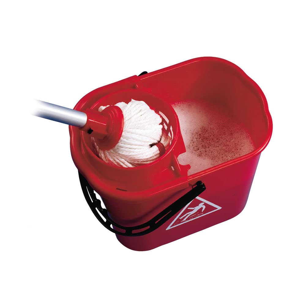 2WORK - SM15RD Plastic Mop Bucket with Wringer, 15 Litre, Red