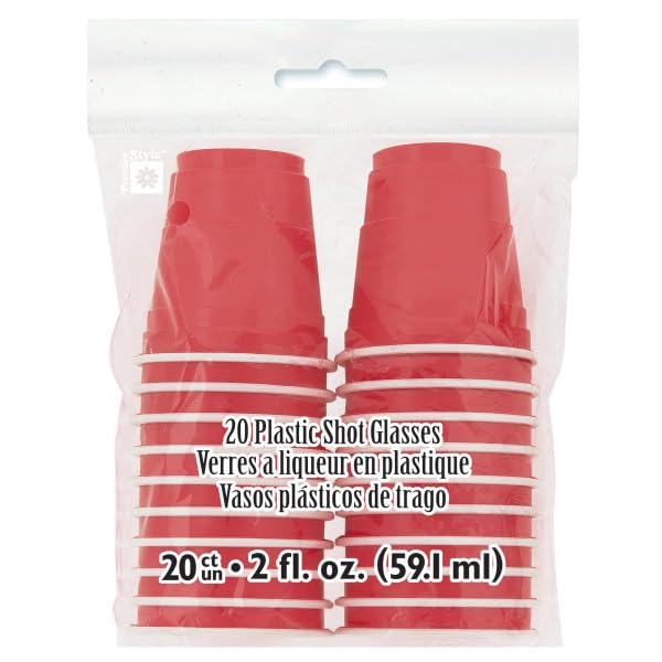 Unique Red Plastic Shot Glasses (59ml) Pack of 20 - Durable Party Tableware