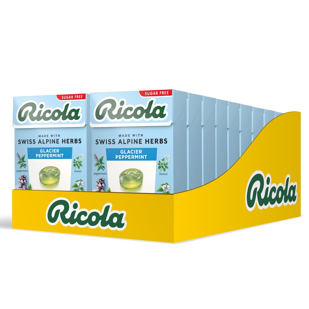 Ricola Glacier Peppermint Sugar Free Swiss Herbal Sweets - 20 Boxes (45g Each)