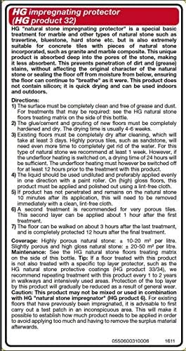 HG Natural Stone Impregnating Protector - Tile Sealer for Marble, Granite & Stone Surfaces (1L)