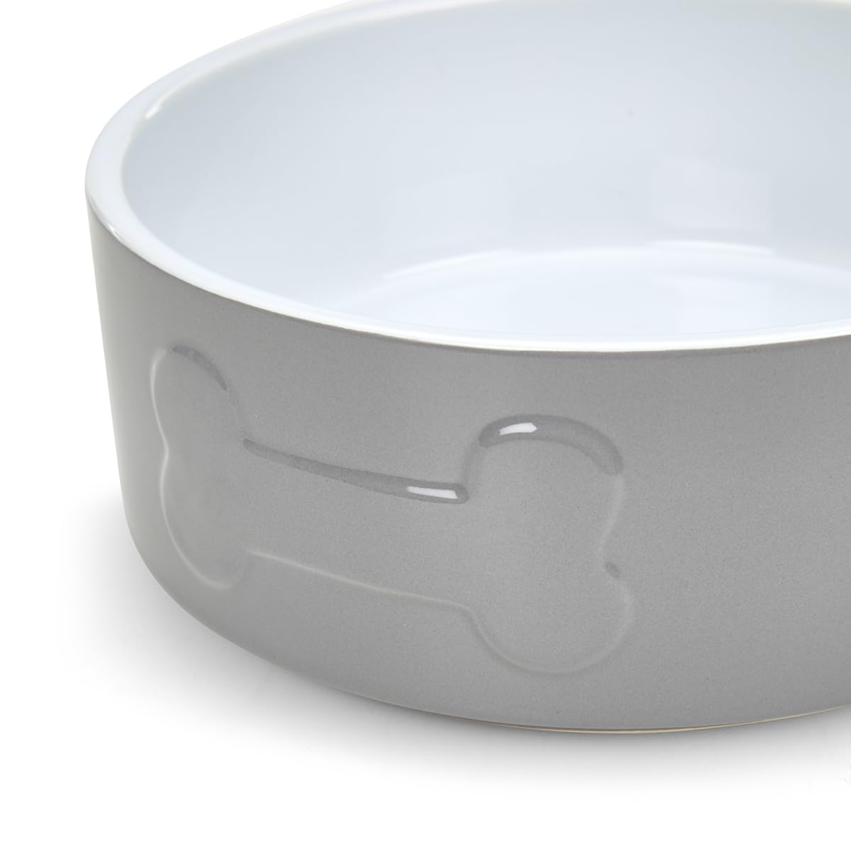 Petface Ceramic Bone Pet Bowl for Dogs and Cats | 20 cm Diameter | Grey/White 2