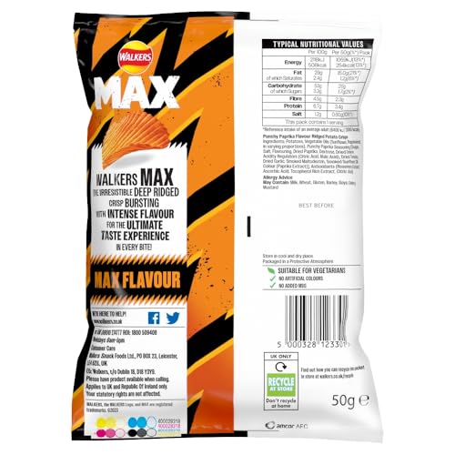 Walkers Max Punchy Paprika Crisps 50g (Pack of 24) 7