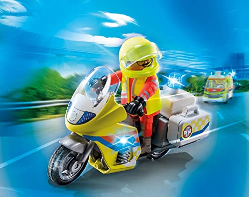 Playmobil 71205 Rescue Emergency Motorcycle - First Responder Toy with Lights for Ages 4+