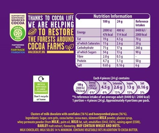 Cadbury Milk Chocolate Crunchie Rocks with Honeycomb, Bite Size Sharing Bag 6