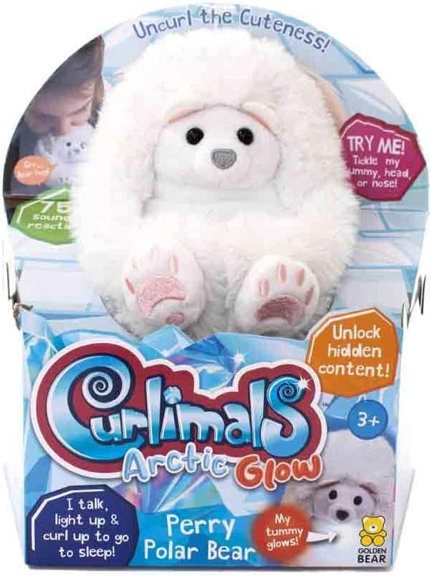 Curlimals Perry Polar Bear Arctic Glow Teddy Bear - Interactive Light-Up Plush Toy for Kids