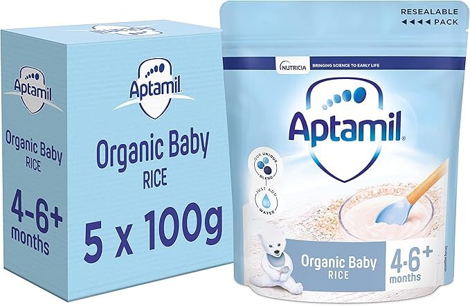 Aptamil Organic Baby Rice Cereal, 4-6+ Months, 100g (Pack of 5)