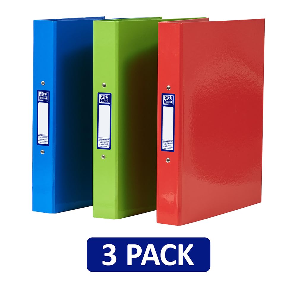 Oxford A4 O-Ring Binders - 3 Pack Red Green Blue | 40mm Spine | 250 Sheet Capacity 8