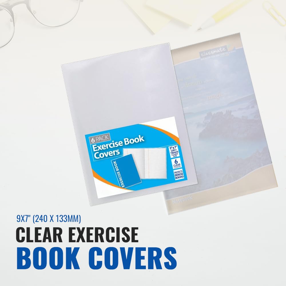 1ABOVE 6 Pack Clear Plastic Exercise Book Covers - 150 Micron Strong Protection | A5/A4 Compatible 6