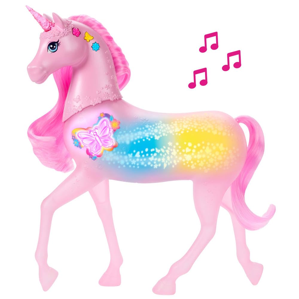 Barbie Sparkle Lights Toy Unicorn - Interactive Light & Sound Play for Kids 3+ 5