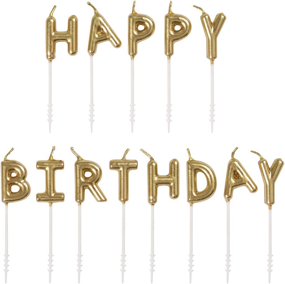 Unique 19995 Gold Happy Birthday Letter Pick Candles - Set of 13