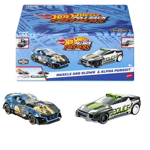 Hot Wheels Pull-Back Speeders Set of 2 Toy Cars - 1:43 Scale, Ages 3+ 3