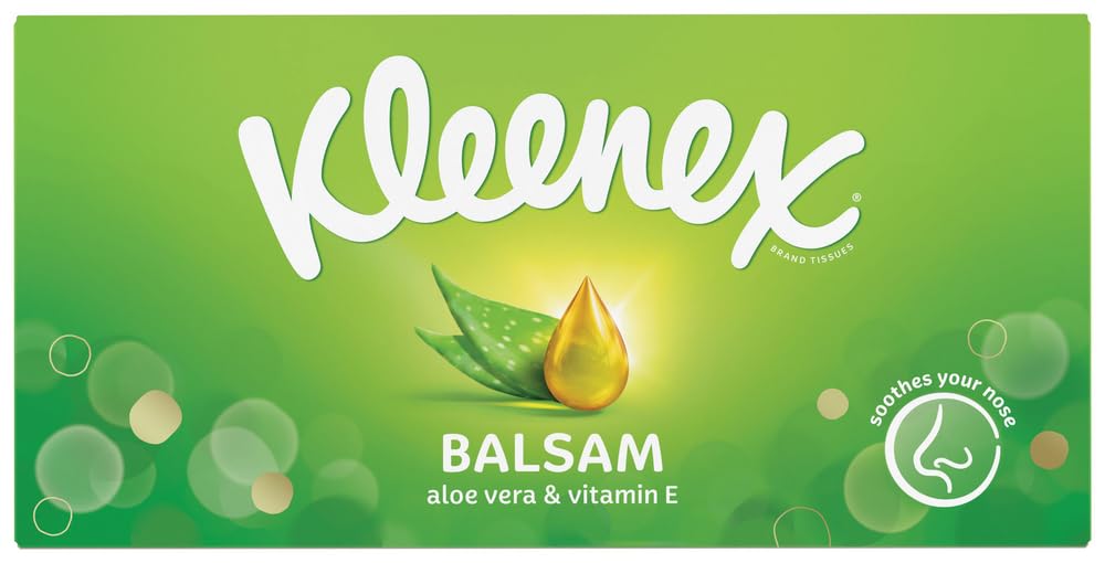 Kleenex Balsam Facial Tissues - 3 Ply, Aloe Vera & Vitamin E | 64 Sheets