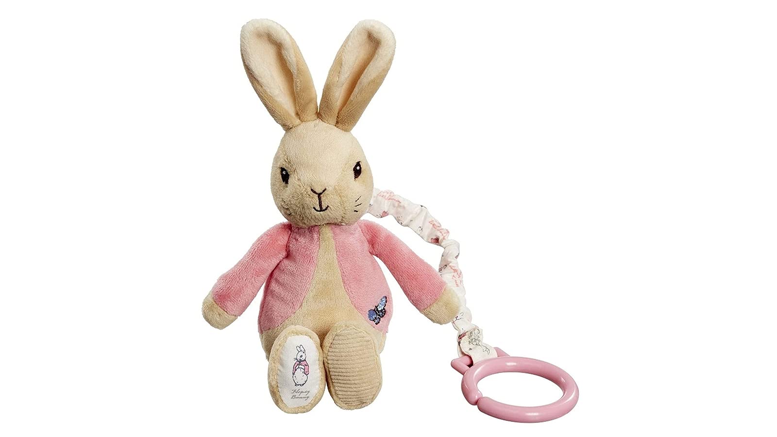 Rainbow Designs Flopsy Jiggle Attachable Peter Rabbit Pram Toy | Pink Cotton | From Birth