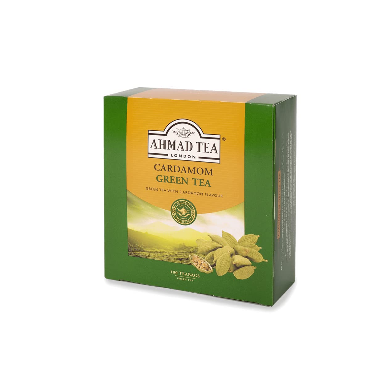 Ahmad Tea Cardamom Green Tea - 100 Teabags, Chinese Chun Mee Green Tea with Cardamom Flavor