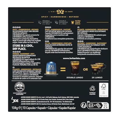 L'OR Barista Double Decaffeinato XXL Aluminium Coffee Capsules - Pack of 50 (5 x 10 Pods) 6