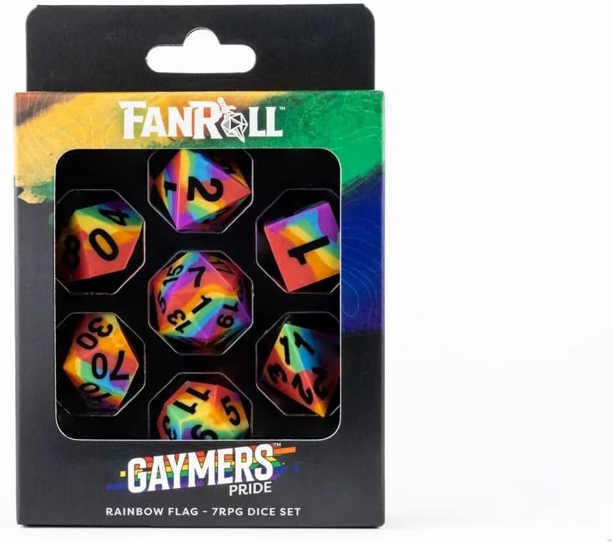 Metallic Dice Games FanRoll Pride Sharp Edge 16mm Silicone Rubber Polyhedral Dice Set