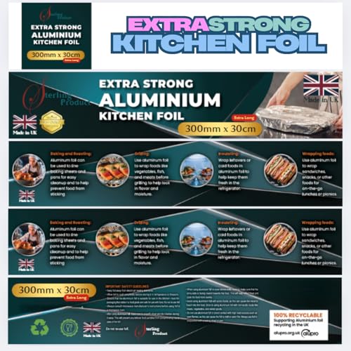 STERLING PRODUCTS 30m Extra Long Heavy Duty Aluminum Foil Roll - 30cm Width 8